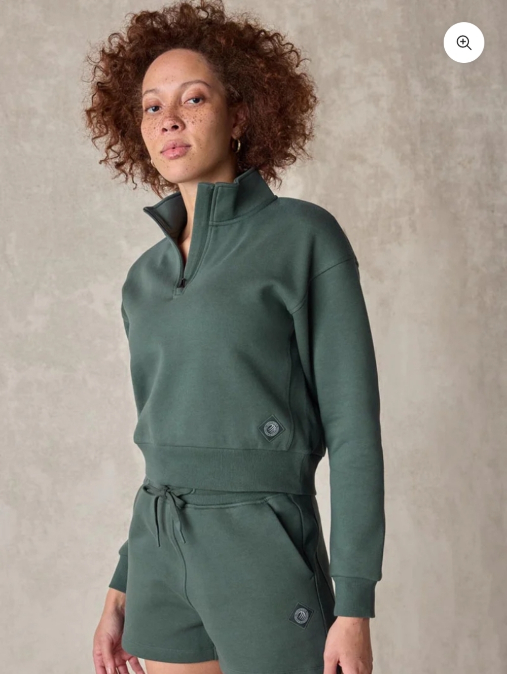 MPG Olive Green Quarter-Zip Cropped Pullover Sweatshirt